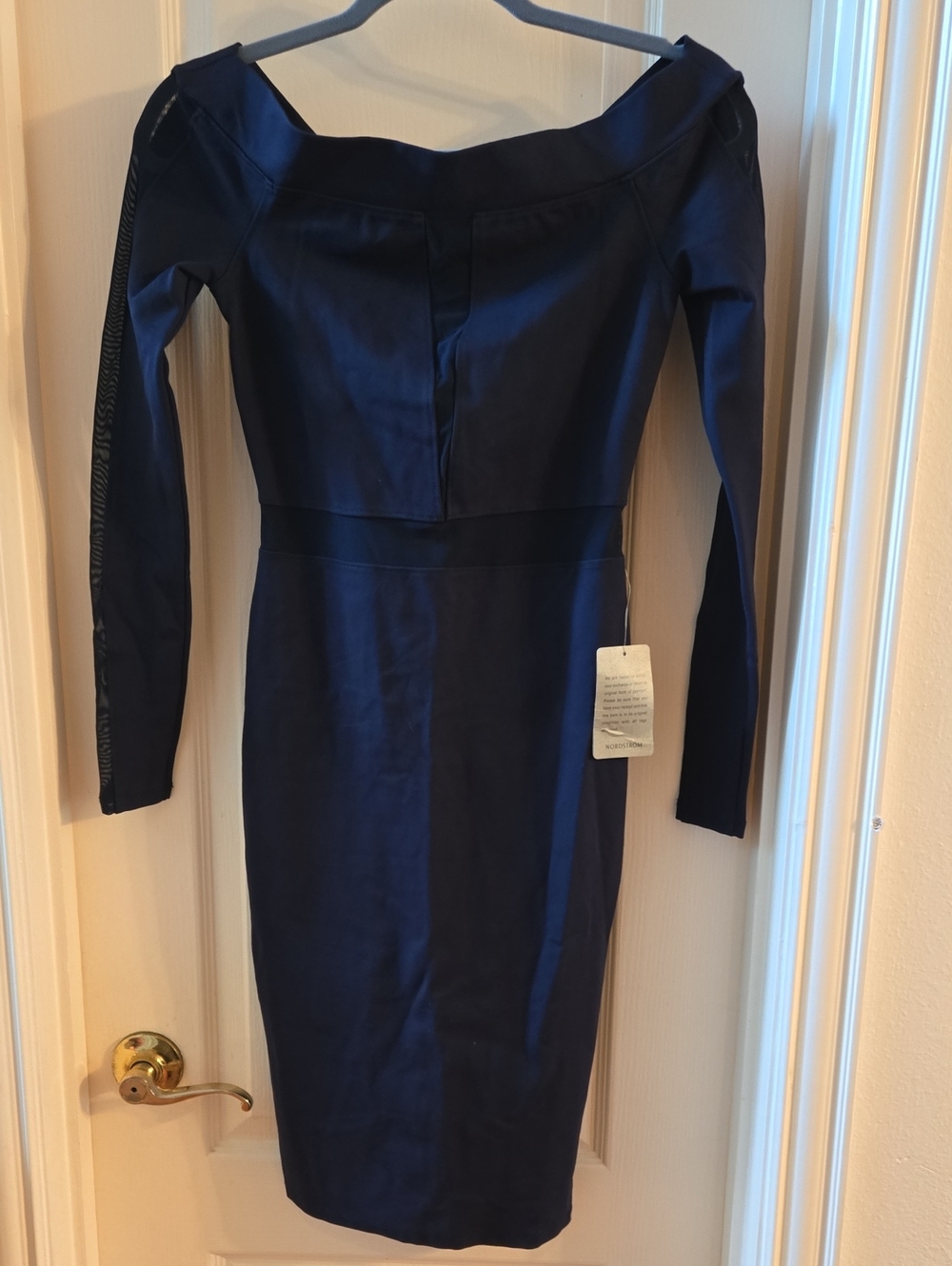 Love By Design Navy Off-Shoulder Long Sleeve Sheath Dress Size Medium NWT